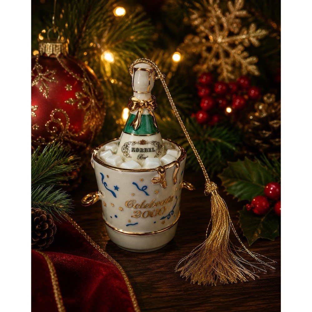 Lenox Celebrate 2000 Korbel Brut Champagne Bucket Ornament Tassel